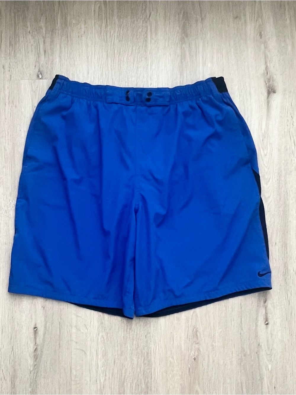 Vintage Y2K Nike Swim Trunks Mens XXL Blue Black Mesh Lined Drawstring Shorts